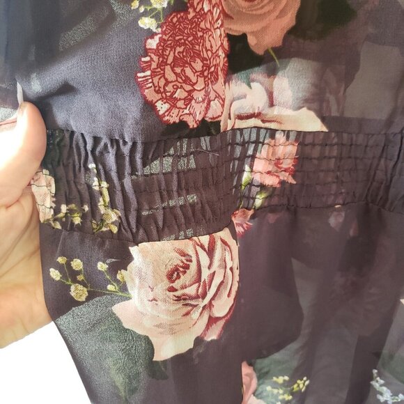 Live 4 Truth Duster Top Sheer Front Tie Floral Smocking Flowy Cover Up 2X Plus - Picture 10 of 10